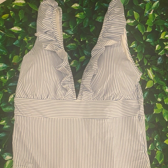 NWT H&M Blue & White Striped V-Neck Ruffle Swimsuit - XL - Picture 4 of 14